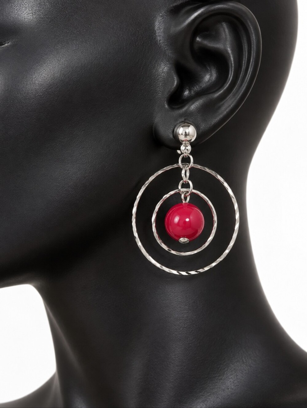red beaded hoop earrings